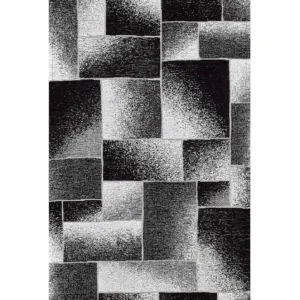 Tappeto Tetrix Nero moderno geometrico a rettangoli sfumati in chenille jacquard, antiscivolo e lavabile