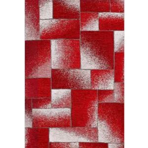 Tappeto Tetrix Rosso moderno geometrico a rettangoli sfumati in chenille jacquard, antiscivolo e lavabile