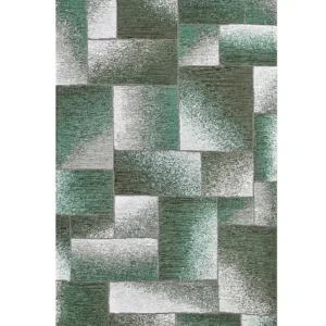 Tappeto Tetrix Verde moderno geometrico a rettangoli sfumati in chenille jacquard, antiscivolo e lavabile
