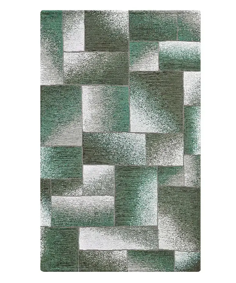 Tappeto Tetrix Verde moderno geometrico a rettangoli sfumati in chenille jacquard, antiscivolo e lavabile