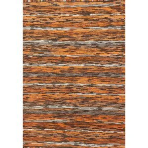 Tappeto Tornado Arancio a righe effetto melange con frange, antiscivolo e lavabile