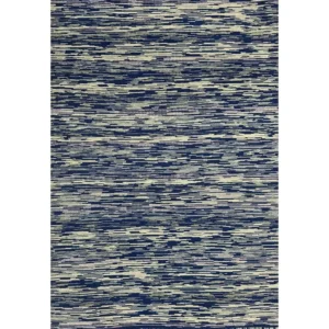 Tappeto Tornado Blu a righe effetto melange con frange, antiscivolo e lavabile