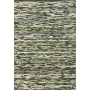 Tappeto Tornado Verde a righe effetto melange con frange, antiscivolo e lavabile