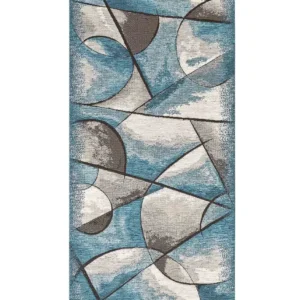 Passatoia Universo Blu Jeans con disegno astratto di stelle e pianeti in chenille jacquard, antiscivolo e lavabile