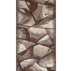 Passatoia Universo Marrone con disegno astratto di stelle e pianeti in chenille jacquard, antiscivolo e lavabile
