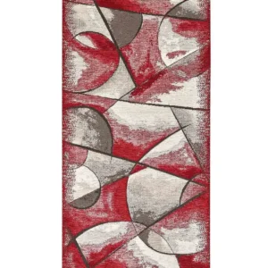 Passatoia Universo Rosso con disegno astratto di stelle e pianeti in chenille jacquard, antiscivolo e lavabile