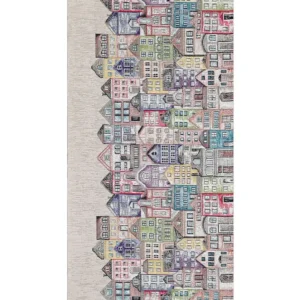 Passatoia Village multicolor con file di casette colorate in chenille jacquard, antiscivolo e lavabile