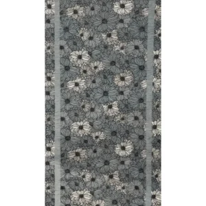 Passatoia Zefiro Azzurro a fiori effetto melange con cornice, antiscivolo e lavabile
