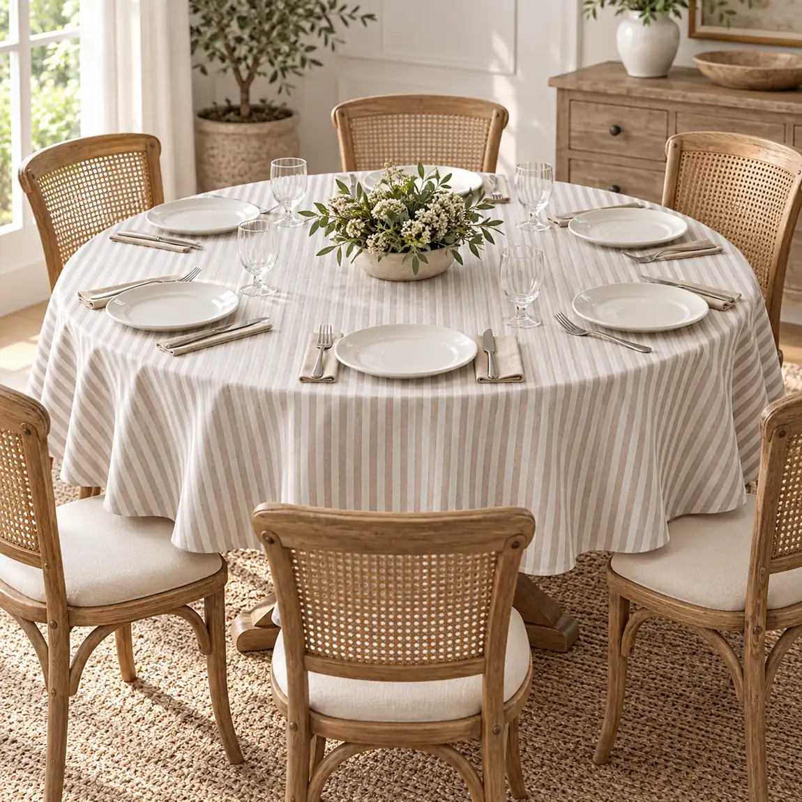 Tovaglia rotonda Miros Ø180 cm a bastoncini beige per tavolo tondo