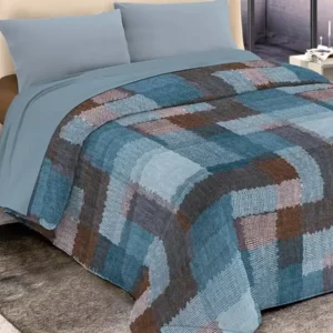Trapunta Diadema 6 Moderna Blu Azzurro invernale con un patchwork a blocchi nei toni del blu, dell'azzurro e del marrone - foto 1