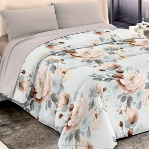 Trapunta Diadema 13 Floreale Beige invernale con grandi rose beige e pesca su fondo chiaro - foto 1