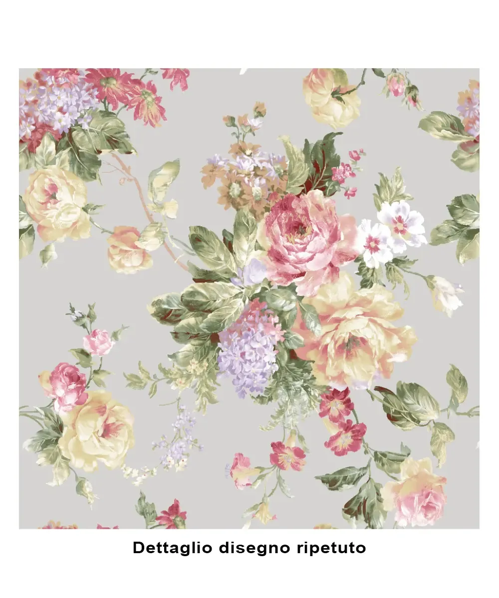 Trapunta Diadema 18 Floreale Grigio invernale con fiori rosa e verdi su fondo grigio - foto 2