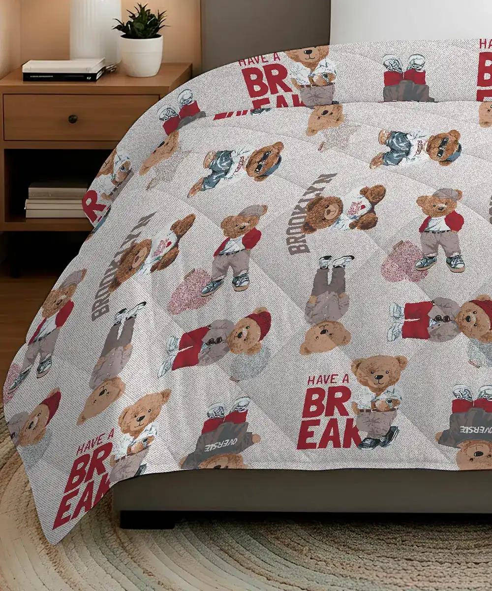 Trapunta Teddy Beige 300 g invernale con simpatici orsetti su fondo chiaro - foto 2